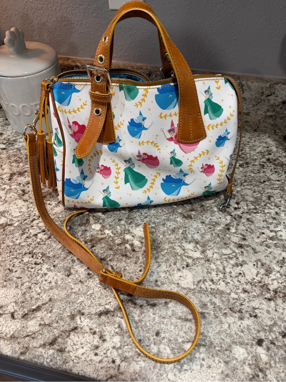 Dooney & Bourke Multicolor Sleeping Beauty Fairy Satchel with Tan Trim - Picture 2 of 3